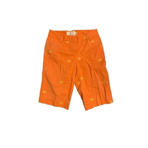 j crew womens orange yellow crab print chino city fit bermuda Jean shorts 2 xs - Picture 1 of 6
